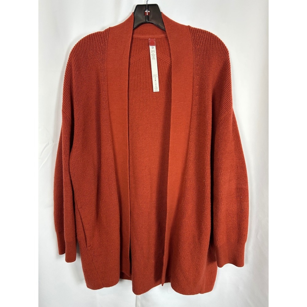 Lululemon Merino Wool Blend Open Front Cardigan Rust Orange Size 4